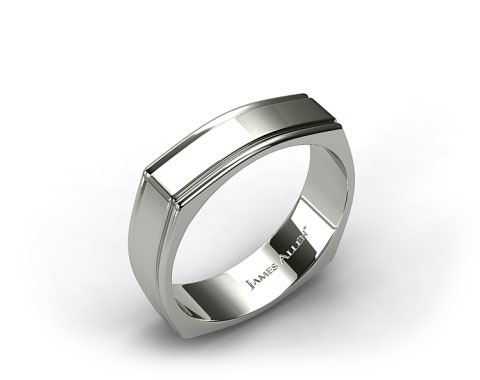 14k White Gold 7mm Squared Groove Comfort Fit Wedding Band